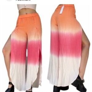 Young Fabulous & Broke Sz M Pants Aiko Ombre Tie Dye High Rise Split Hem Orange